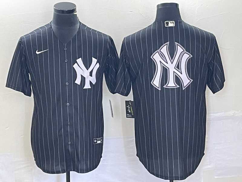Mens New York Yankees Blank Black Pinstripe Cool Base Stitched Baseball Jersey1